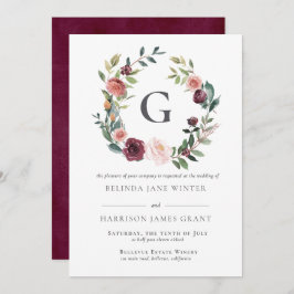 Convite Casamento Rustic Charm Burgundy Floral Pink Wreath