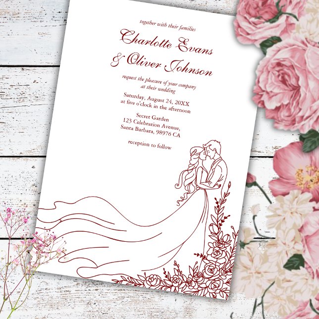 Convite Casamento Rustic Chic Casal Burgundy (Criador carregado)