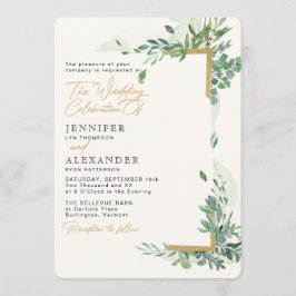 Convite Casamento Rustic Chic Dourado & Greenery Eucalyptu