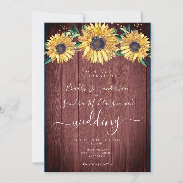Convite Casamento Rustic Chic Floral Barn Wood (Frente)