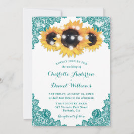 Convite Casamento Rustic Chic Teal Lace Sunflower