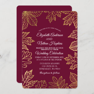 Convite Casamento Rustic Classy Dourado Cranberry Autumn D