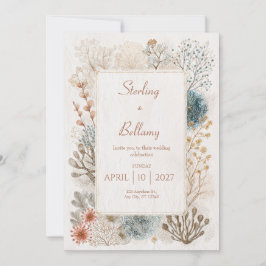 Convite Casamento Rustic Coastal Folk Art