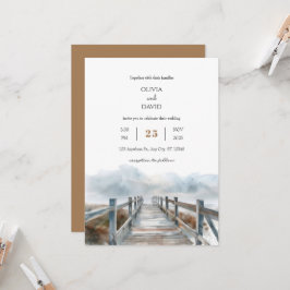 Convite Casamento Rustic Coastal Wooden Boardwalk Art Beac