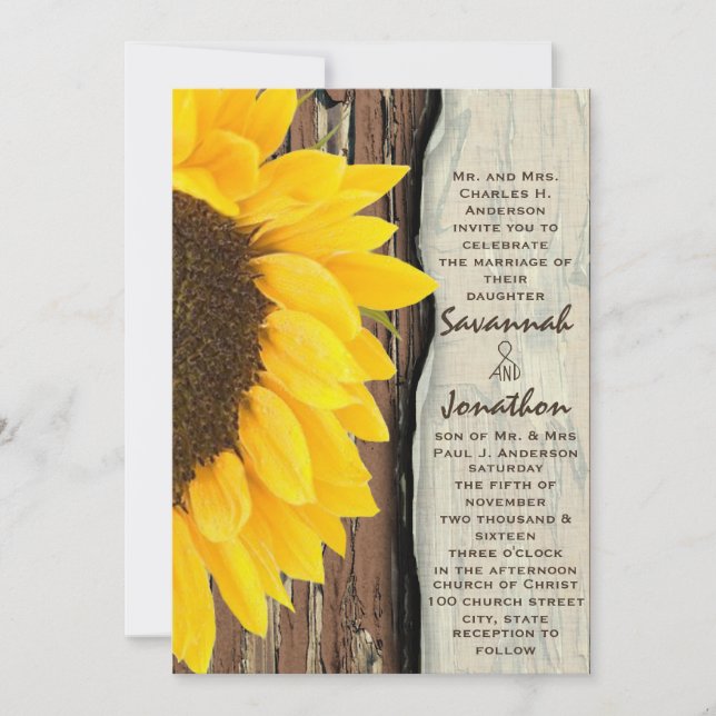Convite Casamento Rustic Cottage Chic Sunflower (Frente)