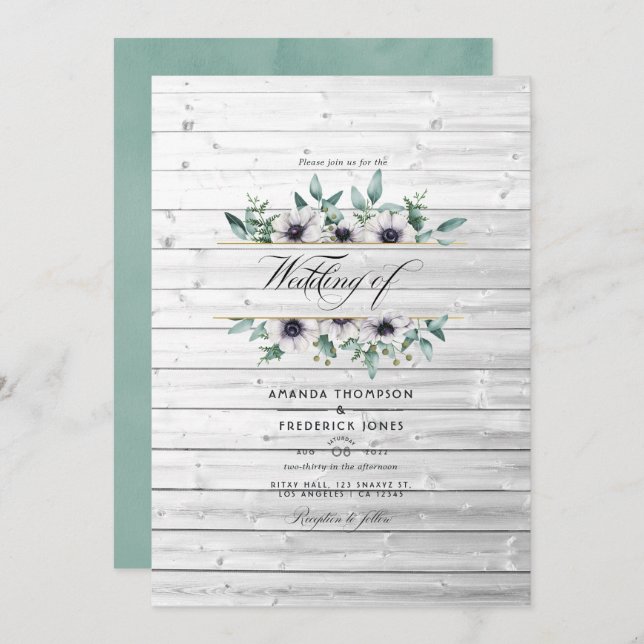Convite Casamento Rustic Country Barn Eucalyptus Anemone (Frente/Verso)