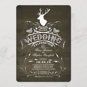 Convite Casamento Rustic Country Deer Antlers Barn