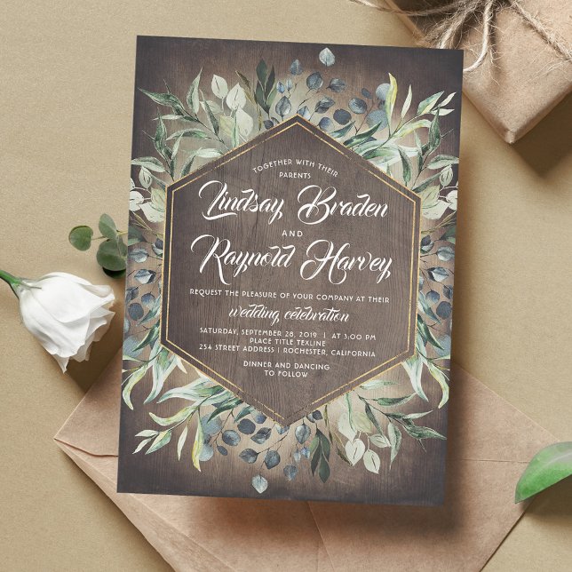 Convite Casamento Rustic Country Greenery Foliage (Criador carregado)