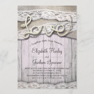 Convite Casamento Rustic Country Love Rope Burlap Lace Bar