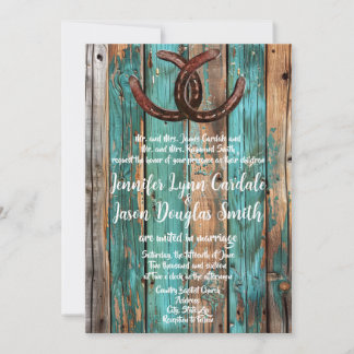 Convite Casamento Rustic Country Teal Barn Wood