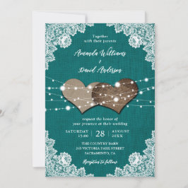 Convite Casamento Rustic Country Teal Burlap