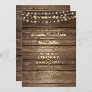 Convite Casamento Rustic Country Wood and String Lights