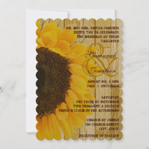 Convite Casamento Rustic Coutry Chic Barn Wood Sunflower