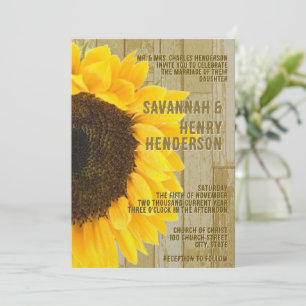 Convite Casamento Rustic Coutry Chic Barn Wood Sunflower