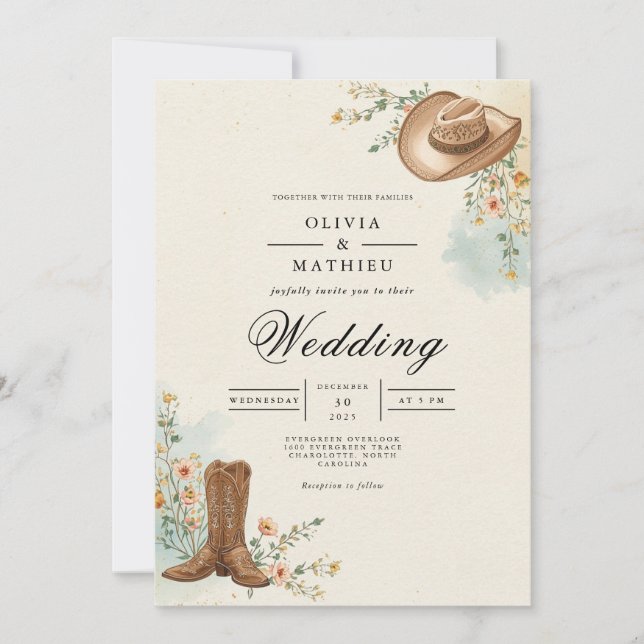 Convite Casamento Rustic Cowboy Bloom (Frente)