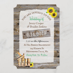 Convite Casamento Rustic Cowboy Boots and Hat Sunflower