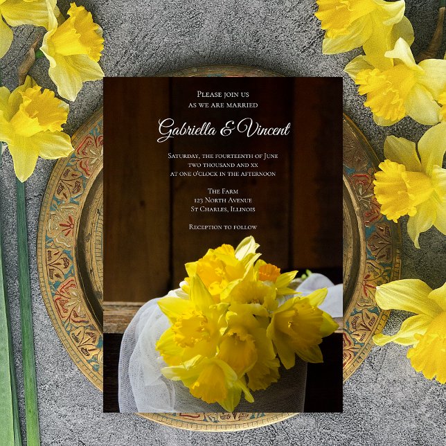 Convite Casamento Rustic Daffodils Barn Wood Country (Criador carregado)