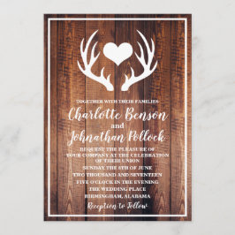 Convite Casamento Rustic Dark Barn Wood & White Deer Antle