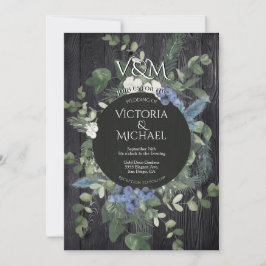 Convite Casamento Rustic Dark Wood Floral & Pine Forest
