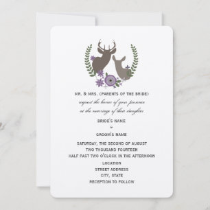 Convite Casamento Rustic Deer - Floral Roxo