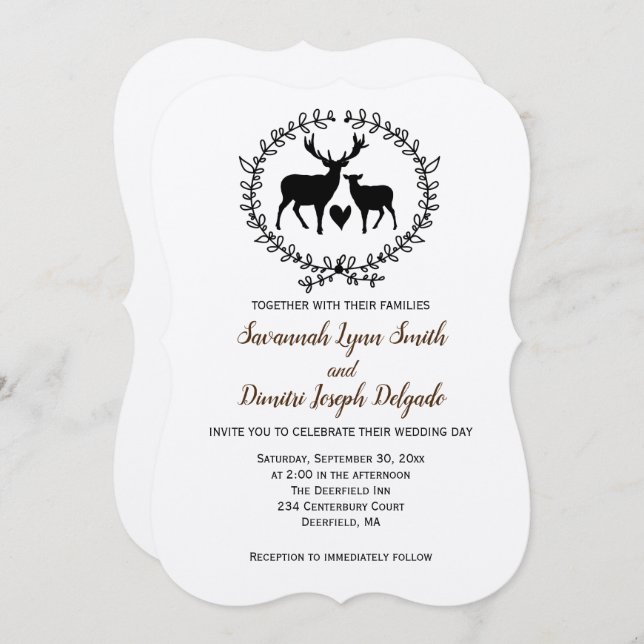 Convite Casamento Rustic Deer Kraft (Frente/Verso)