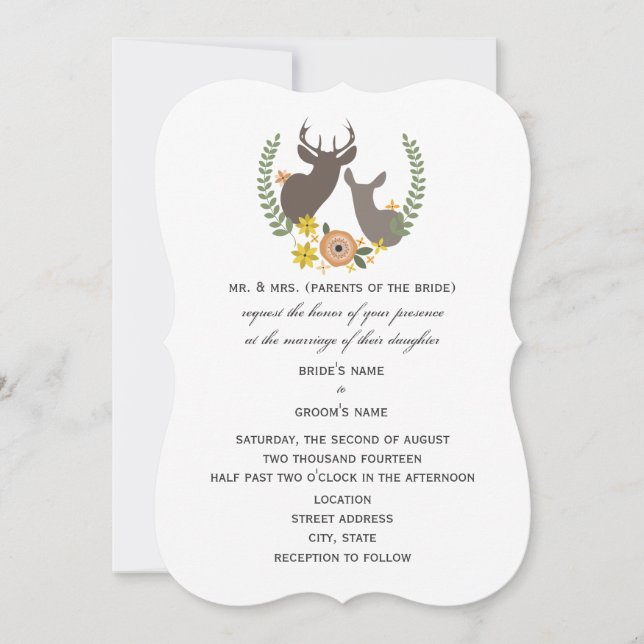 Convite Casamento Rustic Deer - Orange Floral (Frente)