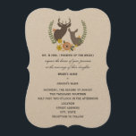 Convite Casamento Rustic Deer - Orange Floral<br><div class="desc">Um convite de casamento com uma ilustração de flores laranja e amarelas e verde arranjado em torno dos pincéis de um pinto e de um pinto. Personalize o texto com detalhes da sua ocasião. A redação é dos pais da noiva.</div>