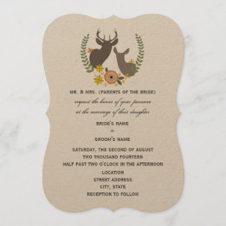 Convite Casamento Rustic Deer - Orange Floral
