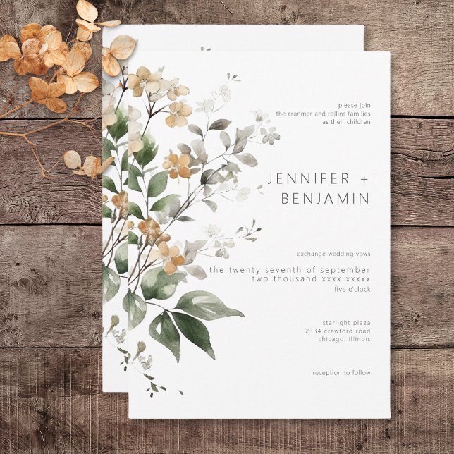 Convite Casamento Rustic Delicate Tan Fall Selvagens (Rustic Delicate Tan Fall Wildflowers Wedding Invitation)