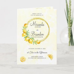 Convite Casamento Rustic Dourado Wreath Lemon Summer Boho