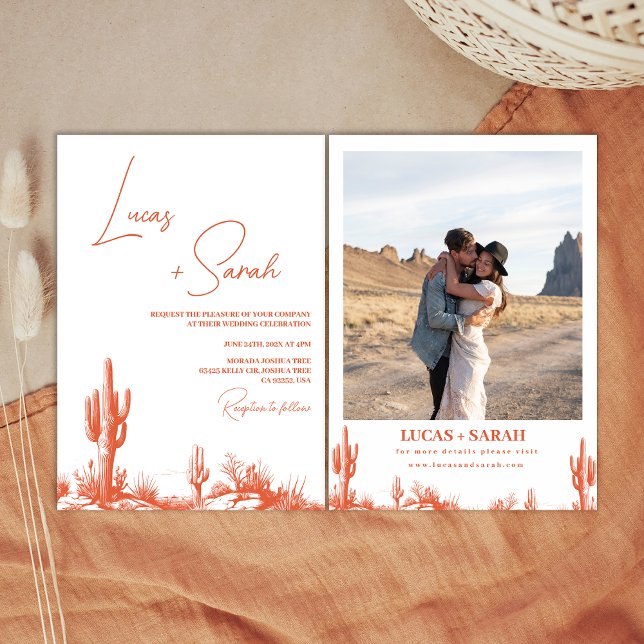 Convite Casamento Rustic Drawn Verona Sunset Western Deser (Western Wedding Invitation, Southern Country Wedding Invitation, Verona Sunset Color, Western Desert)