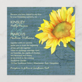 Convite Casamento Rustic Dusky Blue Sunflower