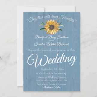 Convite Casamento Rustic Dusty Blue-Barn Madeira Girassol
