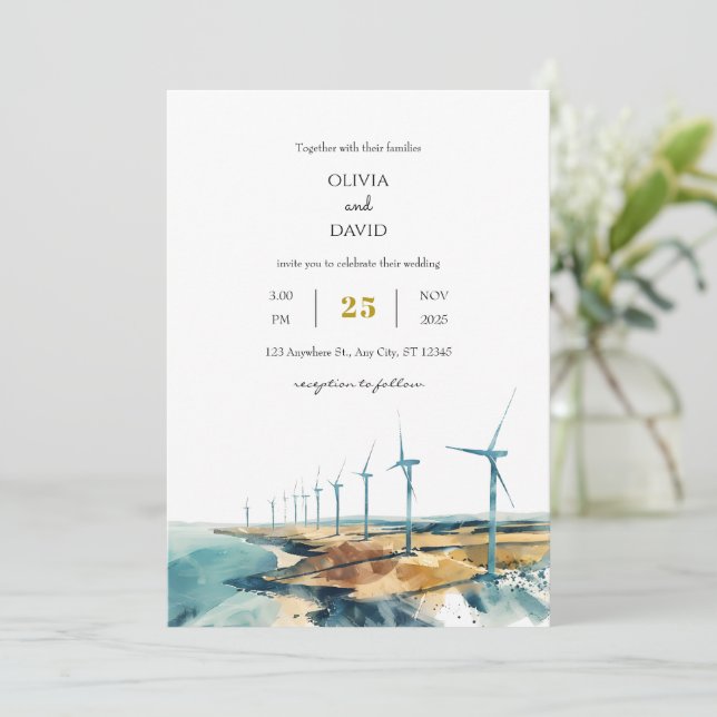 Convite Casamento Rustic Dusty Blue Coastal Beachy (Em pé/Frente)