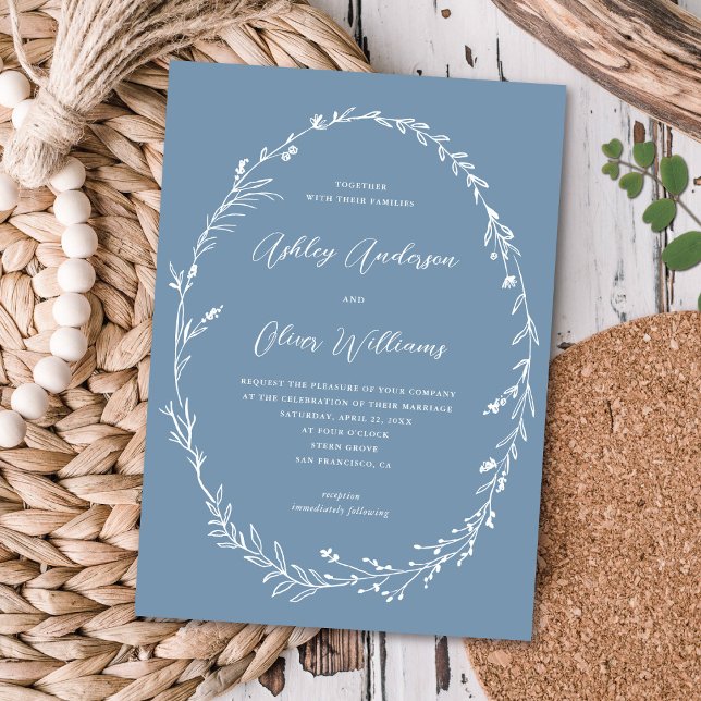 Convite Casamento Rustic Dusty Blue Wreath (Criador carregado)