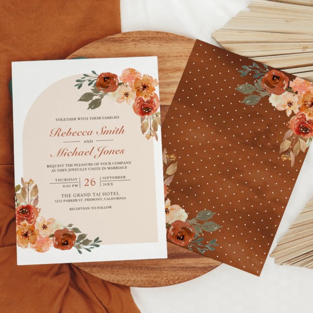 Convite Casamento Rustic Earthy Burnt Orange Floral Arch (Criador carregado)