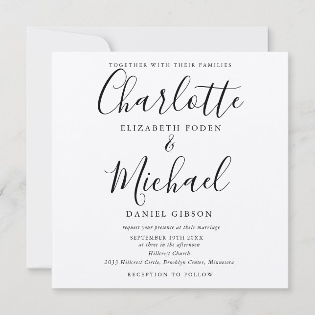 Convite Casamento Rustic Elegant Black Script Kraft (Frente)