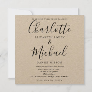 Convite Casamento Rustic Elegant Black Script Kraft