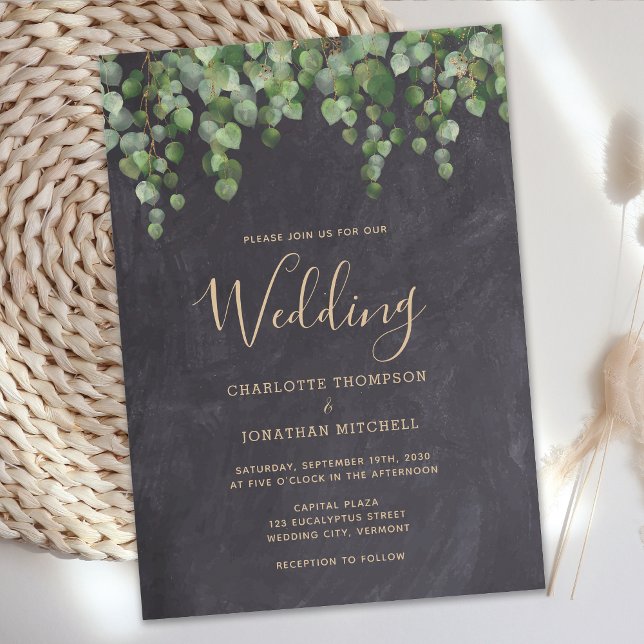 Convite Casamento Rustic Elegant Greenery Chalkboard Count (Criador carregado)
