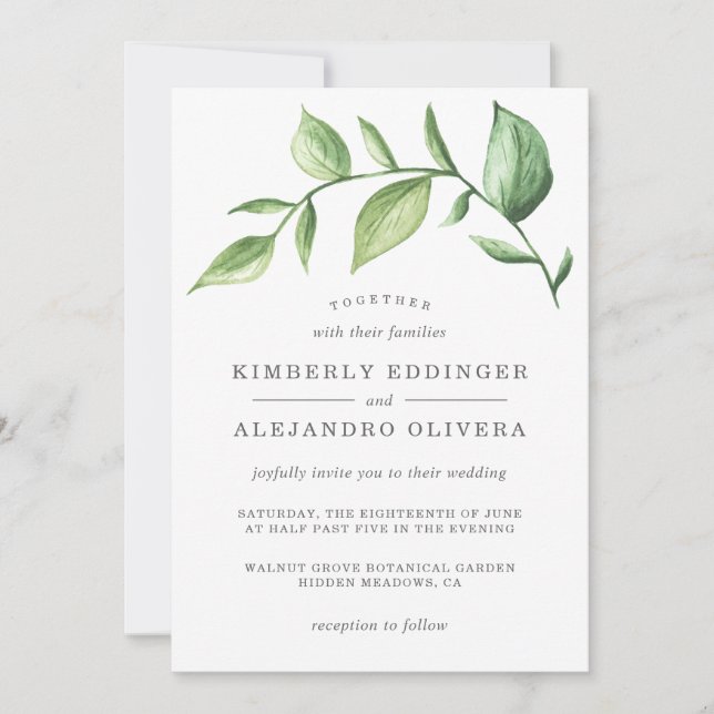 Convite Casamento Rustic Elegant Watercolor Greenery (Frente)