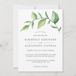 Convite Casamento Rustic Elegant Watercolor Greenery
