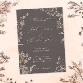 Convite Casamento Rustic Elegant Wildflower Mocha Script