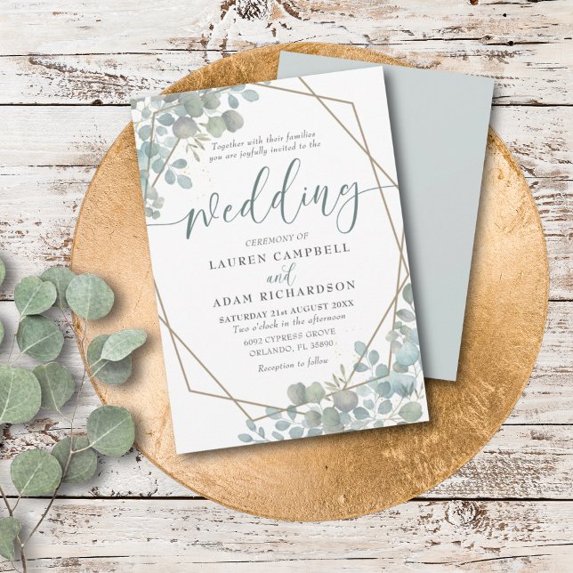 Convite Casamento Rustic Eucalyptus Dusty Blue (Criador carregado)