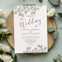 Convite Casamento Rustic Eucalyptus Green & Coral Watercol