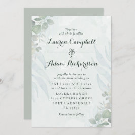 Convite Casamento Rustic Eucalyptus Green Watercolor