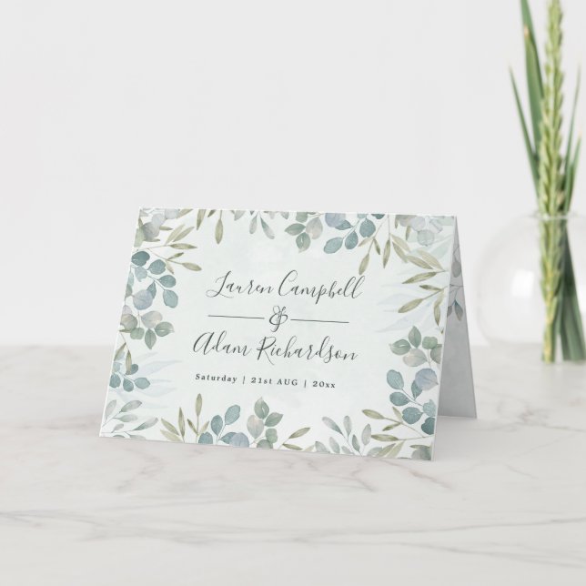Convite Casamento Rustic Eucalyptus & Greenery Watercolor (Frente)