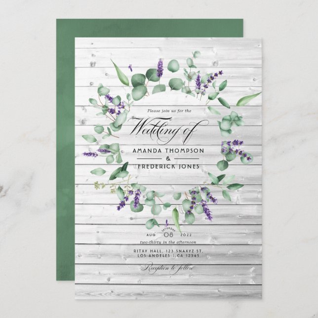 Convite Casamento Rustic Eucalyptus Lavanda Country Barn (Frente/Verso)