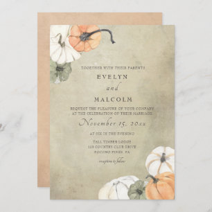 Convite Casamento Rustic Fall Autumn White, Orange Pumpkin