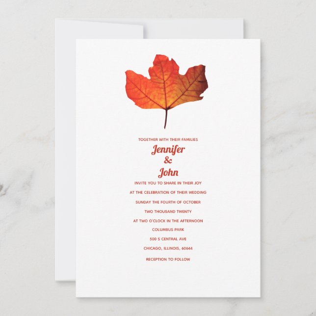 Convite Casamento Rustic Fall Leaf Burnt Orange Maple 2024 (Frente)