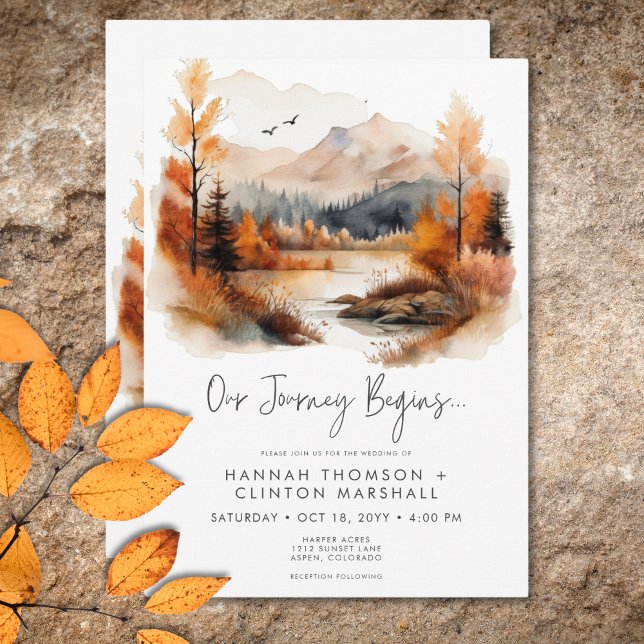 Convite Casamento Rustic Fall Mountain Scene Watercolor (Rustic Fall Mountain Scene Watercolor Wedding Invitation)